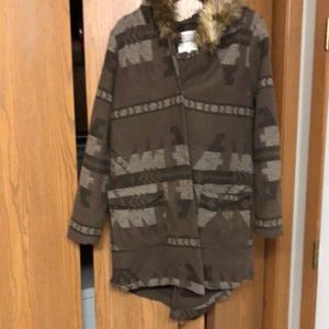 Wool coat with faux fur hood